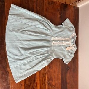 Janie and Jack Dress Girls Size 10 Light Blue Fit & Flare Lace Trim